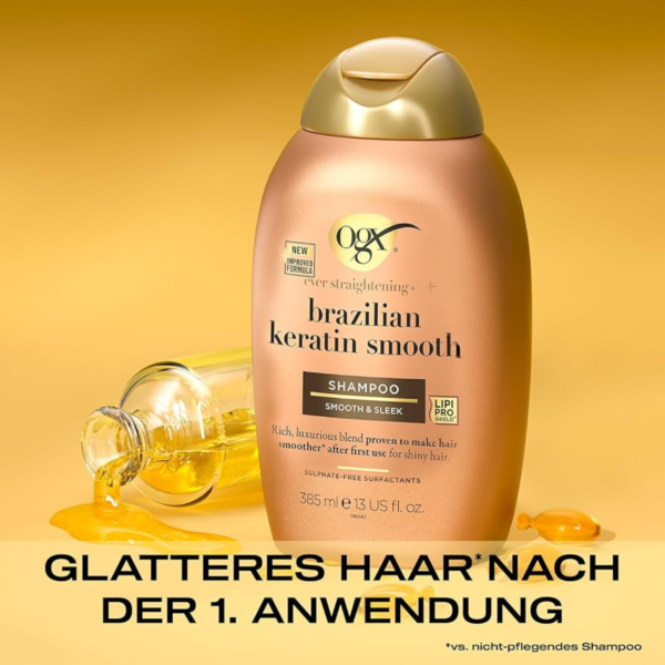 OGX Ever Straight Brazilian Keratin Smooth Shampoo 385ml - Image 3
